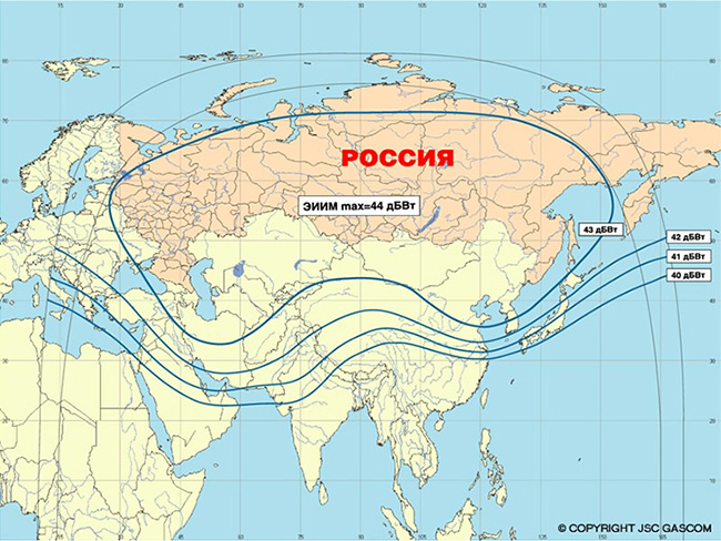Карта зоны покрытия спутником Yamal-201 90.0°E